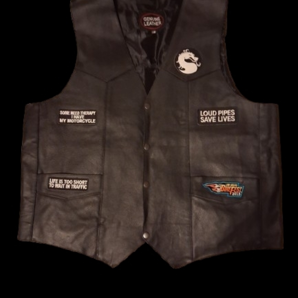 Black Leather Vest with Patches